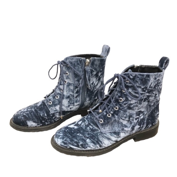SOLD Rebecca Minkoff Blue Velvet Combat Boots - Picture 7 of 12
